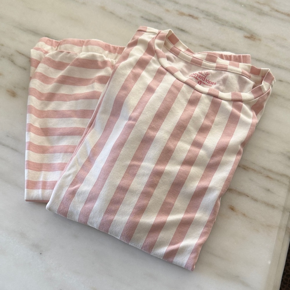 Vineyard Vines Pink and White Striped Pajama Set